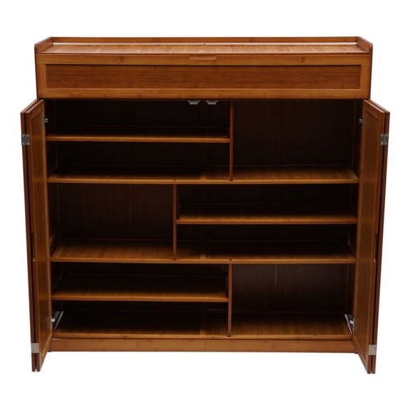 Bamboo Shoe Cabinet Storage Rack Organizer Entryway Shoe Shelf with Doors