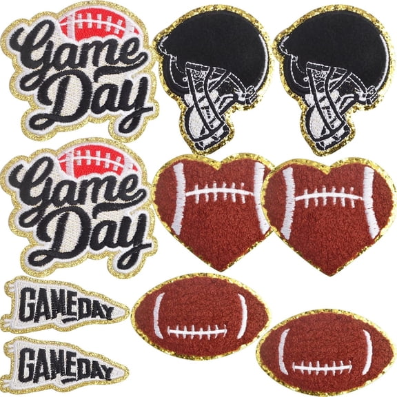 10pcs Game Day Embroidered Iron On Patches Chenille Rugby Football Helmets Logos Embroidery Patch Applique Garments Accessories for DIY Clothing Hat Jacket Backpack Decor, 5 Styles
