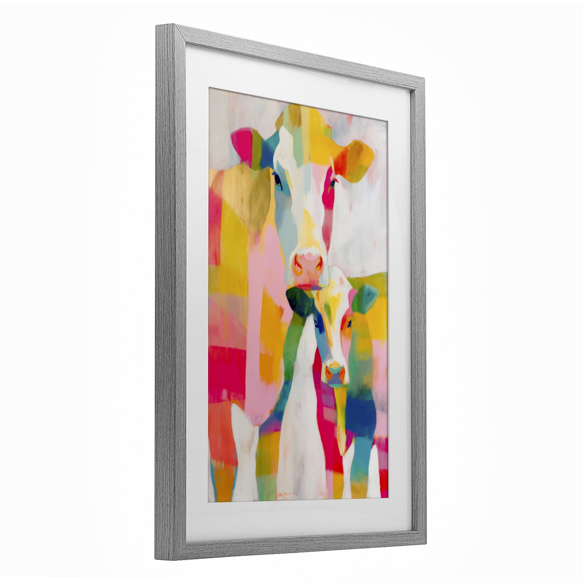 Stupell Industries Cow Family in Cubist Abstract Gray Framed Print Under Glass, design by Chromatic Storm Studio