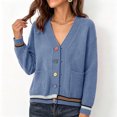 thumbnail image 4 of gbyLJF Womens V Neck Cardigan Sweater Long Sleeve Button Down Knitted Tops Coats with Pockets, 4 of 6