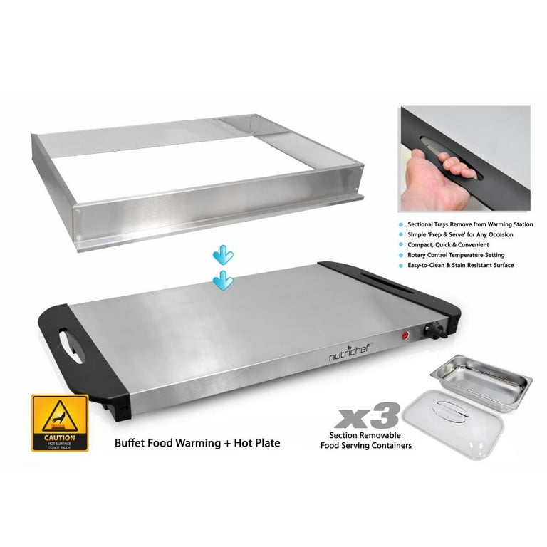 NutriChef Food Warming Tray/Buffet Server/Hot Plate Warmer, Silver