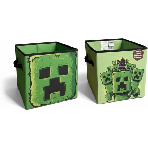 Minecraft Storage Bin 2-Pack Creeper Collapsible Fabric Baskets for Kids Room