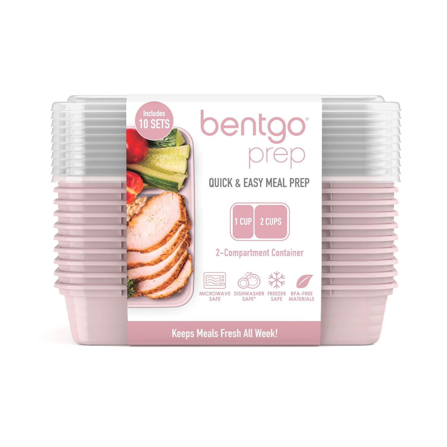 Récipient à 2 compartiments Bentgo Prep - Paquet de 10 - Rose poudré