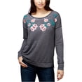 thumbnail image 1 of Sudadera bordada Lucky Brand para mujer gris grande Camisa de entrenamiento, 1 of 2