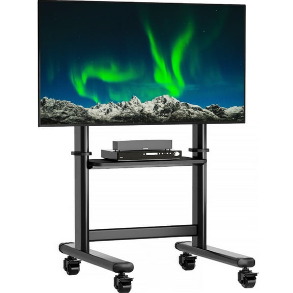 Black Mobile TV Stand Rolling TV Cart for 55 to 90 inch Flat Screen TVs，Holds Up to 200lbs