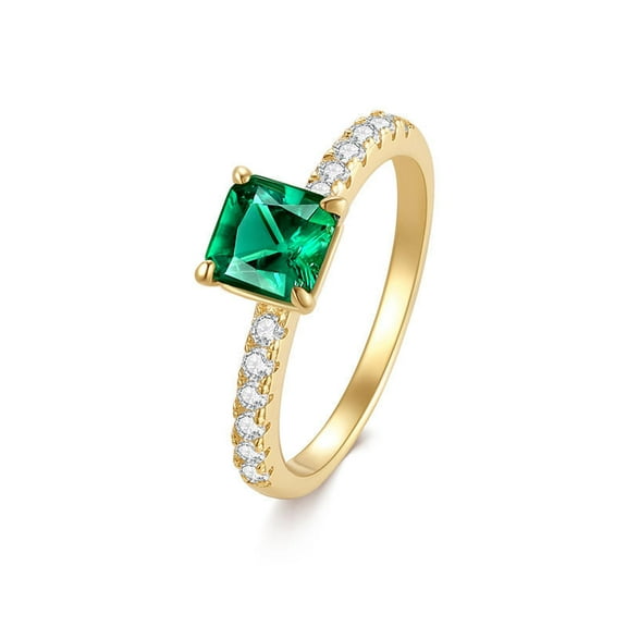 Princess Cut Lab Created Emerald Green Gemstone Solitaire Wedding Ring in 925 Sterling Silver – Delicate Promise Ring for Women – Bridal Engagement Gift for Wife