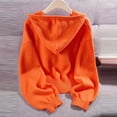 thumbnail image 5 of TGSLY Women's Drawstring Hooded Sweater Soft Button Down Puff Long Sleeve Cardigan Loose Dressy Casual Solid Color Fall Cropped Coat M, 5 of 6