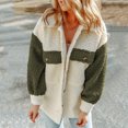 thumbnail image 2 of Winter Fuzzy Fleece Jacket for Women Color Block Patchwork Lapel Cardigan Coats Sherpa Warm Button Outerwear with Pockets, 2 of 7