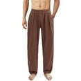 thumbnail image 2 of New Men Cotton and Linen Casual Pants Simple and Comfortable Straight Leg Pants Waist Drawstring Plus Size Looser Brown L, 2 of 5