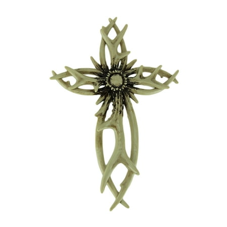 - Faux Natural Rustic Deer Antlers Wall Cross