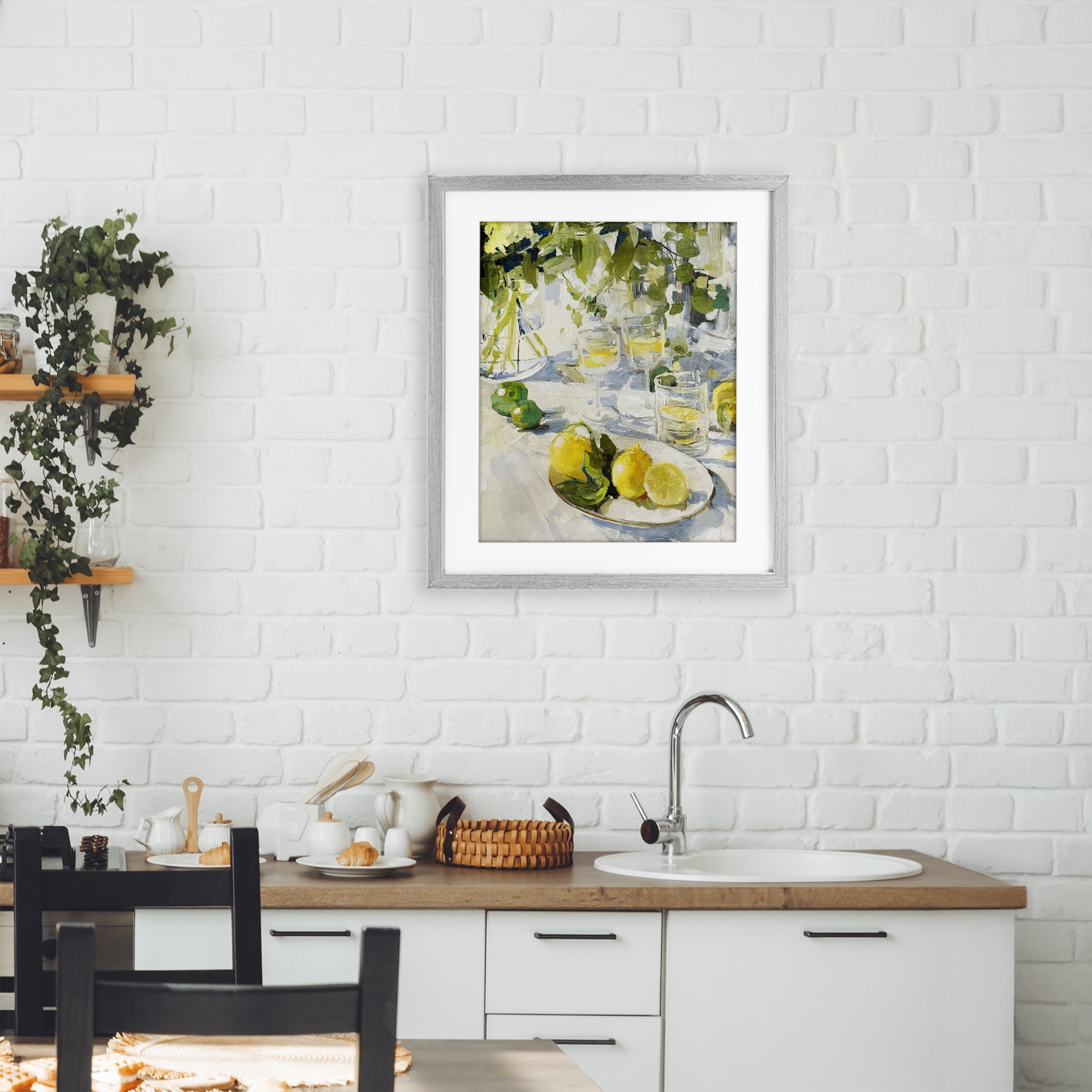 Stupell Industries Meringue Lemons Table Spread Gray Framed Print Under Glass, design by Annabelle Hall