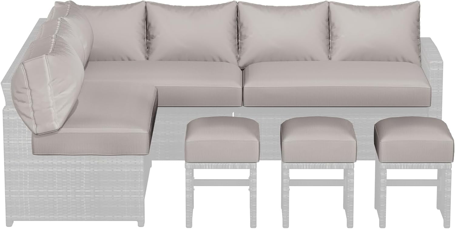 YODOLLA Outdoor Cushions, 4 inch Patio Cushions for Outdoor Furniture, Replacement Cushions Fits 7-Seats Sectional Rattan Conversation Set, Splashproof, Memory Foam Cushions and Covers (Light Grey)