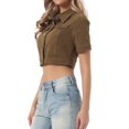 thumbnail image 4 of INSPIRE CHIC Women's Cropped Denim Jacket Short Sleeve Button Front Jean Jacket 3XL Brown, 4 of 5