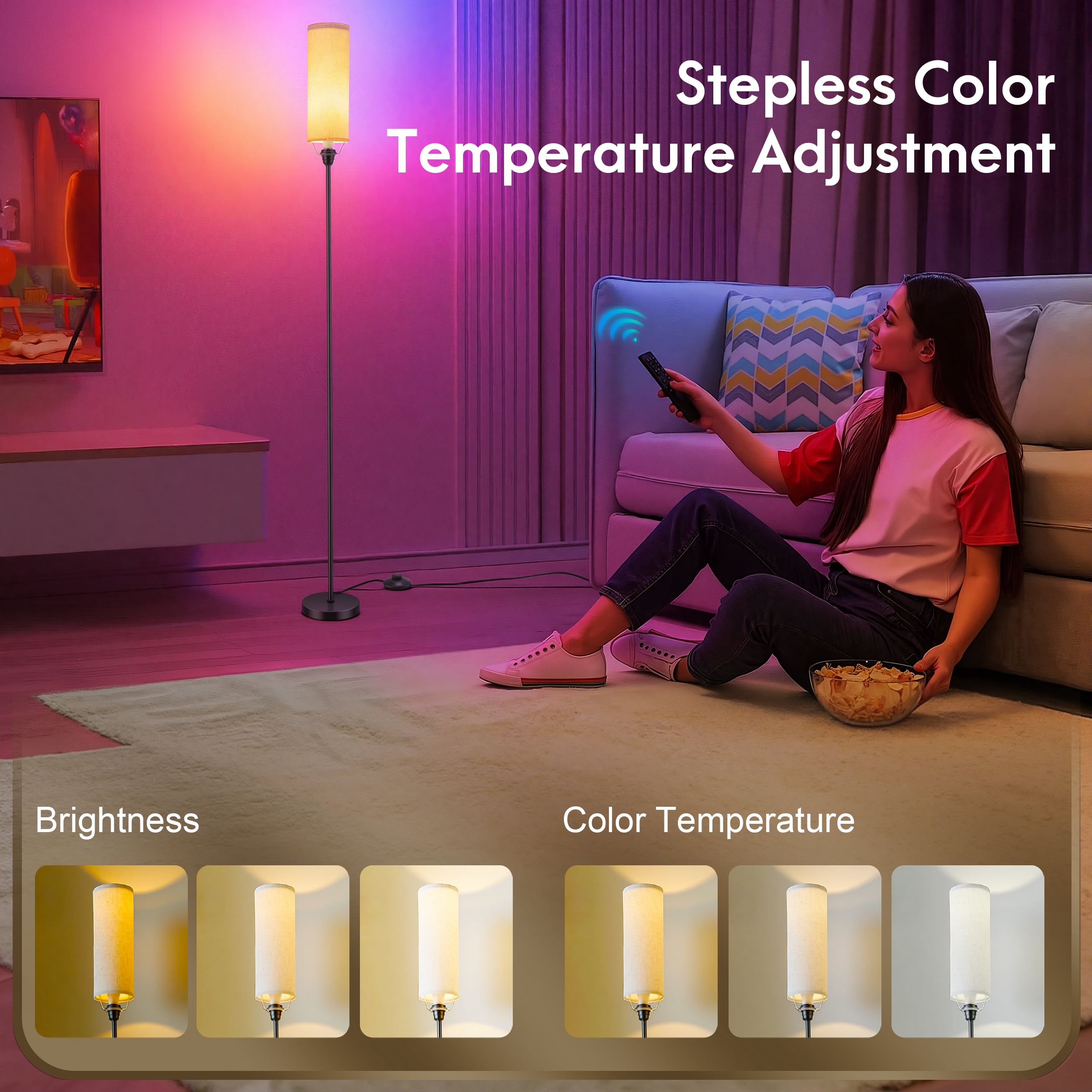 RELOIVE LED Floor Lamp,68.1” Dimmable Standing Tall Lamp with APP Control & RGB Colors,9W 800LM LED Bulb Included,for Bedroom, Office, Kids & Living Room