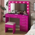 thumbnail image 2 of Ktaxon Large Makeup Vanity, Get Ready with Me GRWM Vanity Table Set w/ Visible Glass Top w/ Charging Station, Pink, 2 of 11