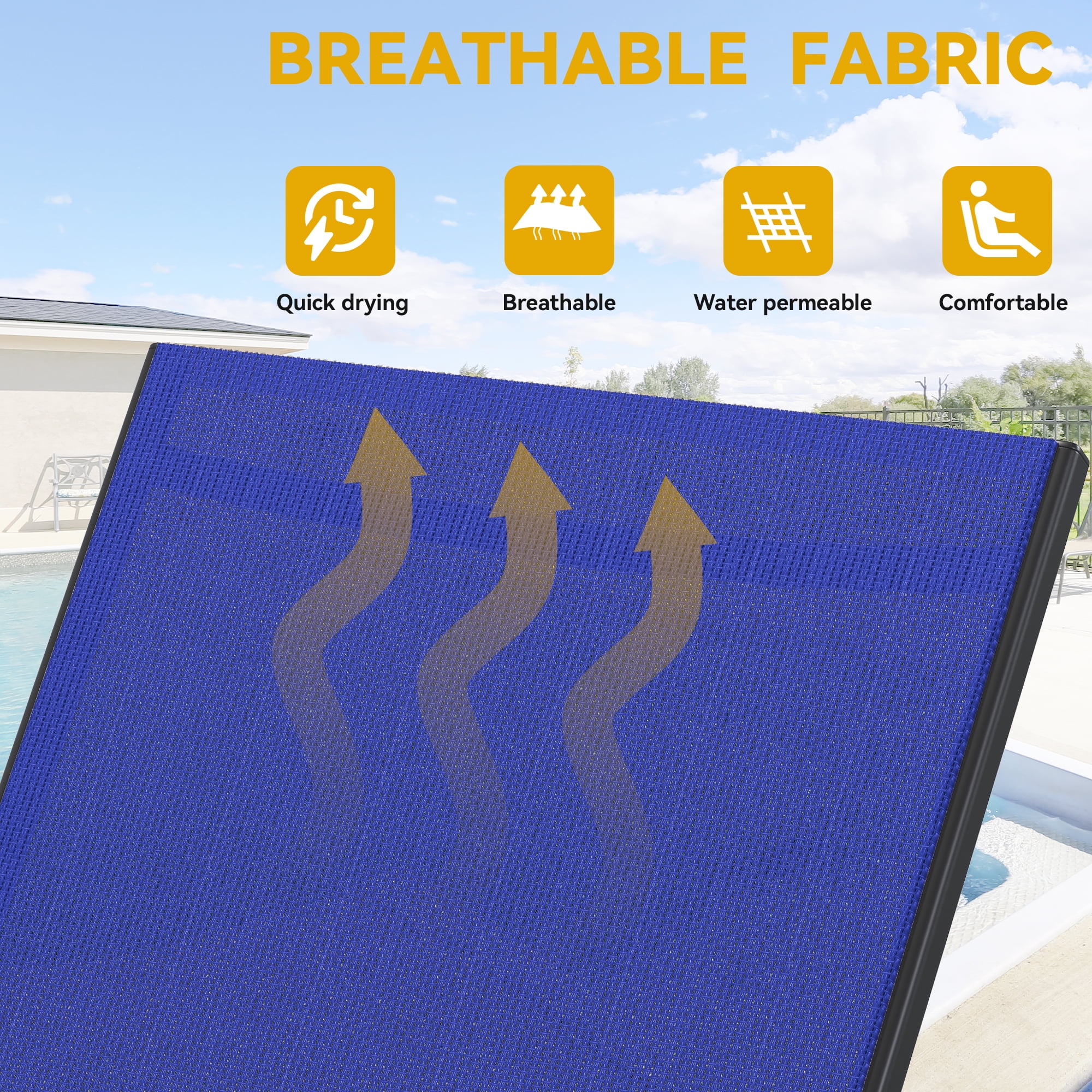 Uforic 3 Pcs Paito Outdoor Chaise Lounge Chair,Folding & Adjustable Reclining Armrest Pool Blue