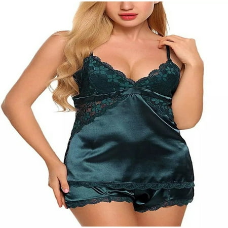 

REORIAFEE Women Sexy Babydoll Lingerie Nightgown Wedding Lace Sexy Pajama Suspender Suit Green XL