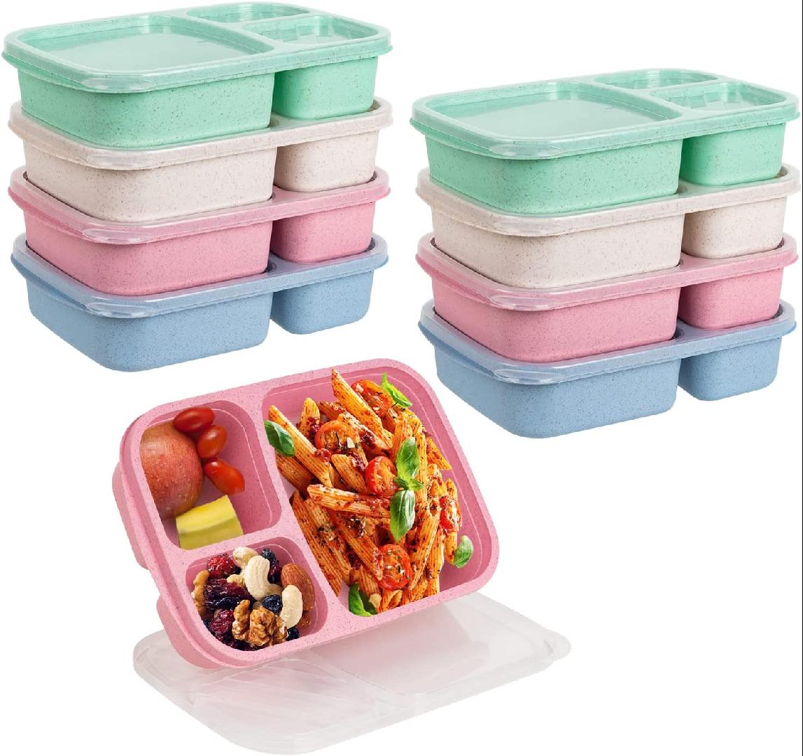 8 Pack Bento Lunch Box Food Containers for Kids Toddler, 3 Compartment