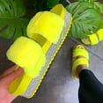 thumbnail image 4 of Anuirheih Plush Slippers Women, Open Toe Casual Thick Sandals Slip On Shoes Soft Home Sandals Indoor Outdoor(Yellow), 4 of 6