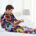 thumbnail image 6 of Naloa Space Colorful Donut Men’s Pajamas Set - Long Sleeve Button Down Sleep Shirt and Pajama Bottoms Sleepwear Set-Medium, 6 of 7