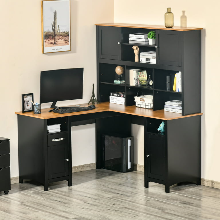 HOMCOM L Shaped Computer Desk with Storage Shelves Home Office