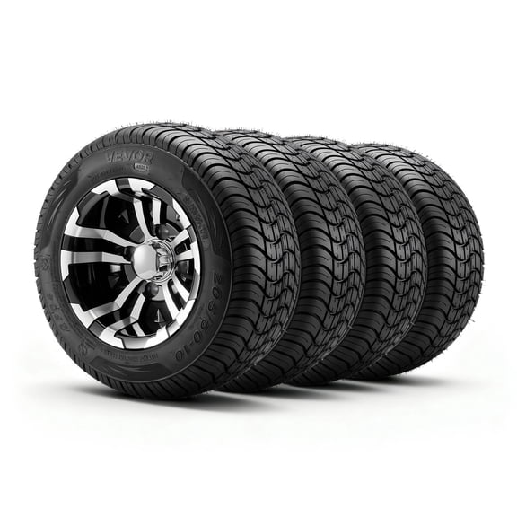 VEVOR Golf Cart Wheels, 10" 205/50-10 Black Aluminum Alloy Golf Cart Tires and Wheels Combo (Set of 4) Fit Club Car, EZGO, Yamaha, 4 Ply Rubber 4-Lug Lawn Mower Tires & Rims, 675 lbs Load