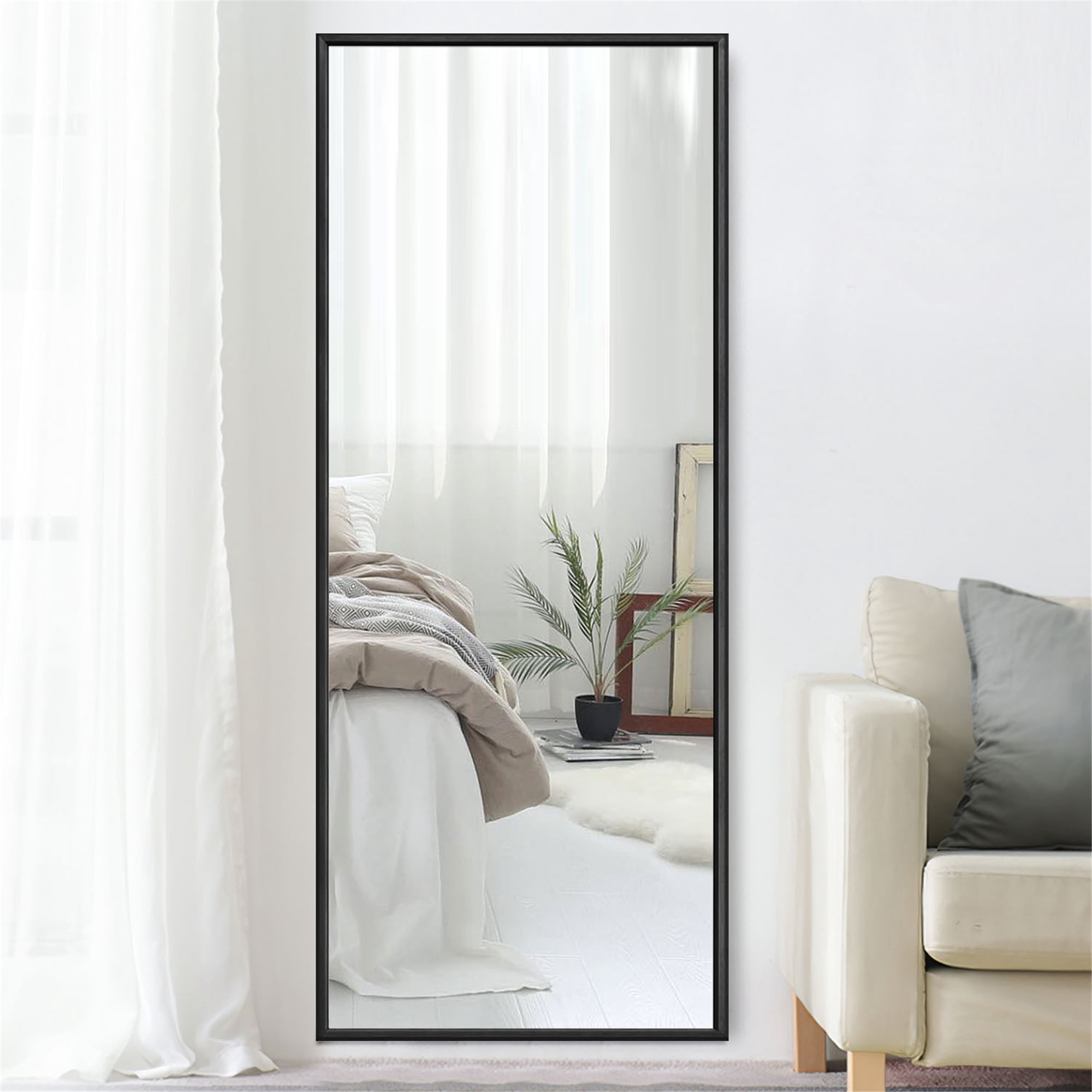 65"x22" Aluminum Alloy Frame Mirror Rectangular Full Length Floor Mirror Black