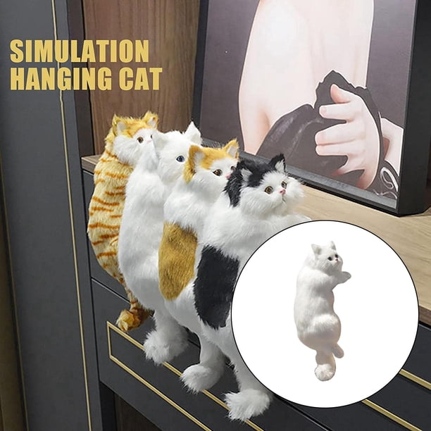 Simulación Peluche Cat Estatua Moderno Mascotas Artesanías Furry Animal Colgando para Juguetes Artesanía de TV Decoración para hogar blanco BLESIY juguetes de muñeca de felpa