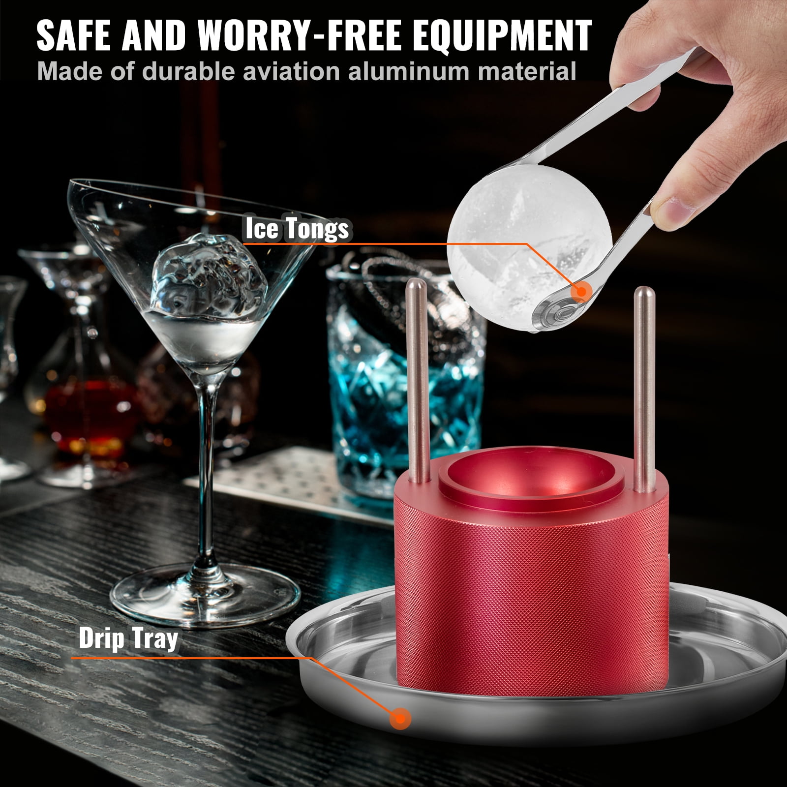 VEVOR Ice Ball Press,2.4"/60 mm Diameter Ice Ball Maker,Aluminum Ice Ball Press Kit,Ice Press with Stainless Steel Clamp & Plate, Silver Ice Ball Press Maker for Whiskey, Bourbon, Scotch, Etc