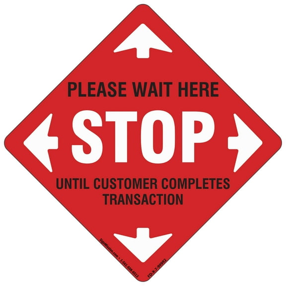 SignMission 7 in. Non-Slip Floor Graphic Coronavirus Vinyl Decal - Stop Please Wait Here - Pack of 12