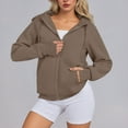 thumbnail image 3 of ClodeEU Cropped Zip Up Hoodies For Womens,Drawstring Hooded Thumbhole Sweatshirt,Sweatshirt Fall with Pockets Khaki,Womens Plus M, 3 of 6