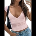 thumbnail image 2 of Camisetas Sin Mangas para Mujer, de Verano, con Cuello en V, para Salir, con Encaje Fruncido, Camisetas Casuales de Moda. Rosa S, 2 of 6