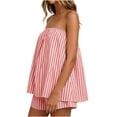 thumbnail image 4 of Uootdi Short Sets for Women Summer Strapless Striped Print Top High Waist Layered Casual Shorts Beach Vacation Matching Outfits, 4 of 6