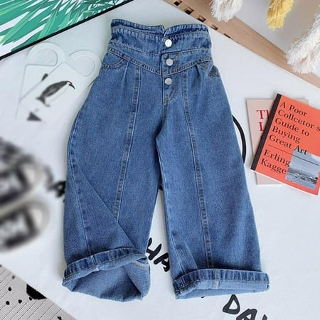 

Bullpiano Girls Wide-legged Jeans Pants Spring Autumn Children Loose Straight Soft Denim Pants Kids Toddler High Waist Jeans Trousers