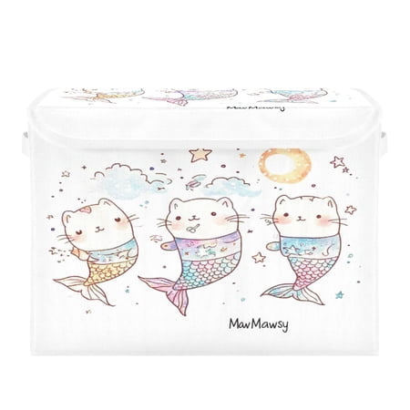 16.5x12.6x11.8in Foldable Flip-Top Storage Bin Dustproof Magic Tape Closure Ideal for Home & Toy Organization,Little Chubby Cat
