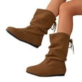thumbnail image 4 of Viluyesy Womens Slouch Boots, Lace Up Pull-On Round Toe Low Heels Fall Winter Suede Mid-Calf Boots Brown US6, 4 of 9