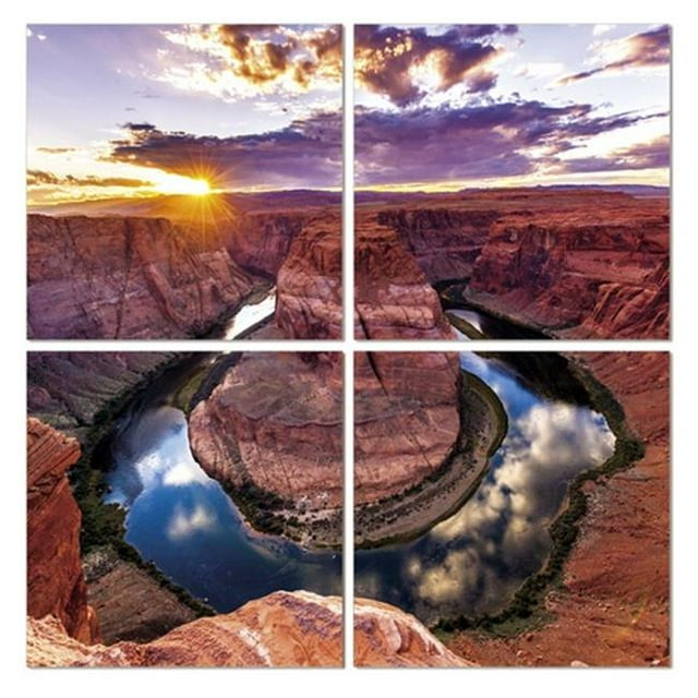 Seni Horse Shoe Bend 4-Panel MDF Framed Photography Triptych Print, 48 x 48 in.