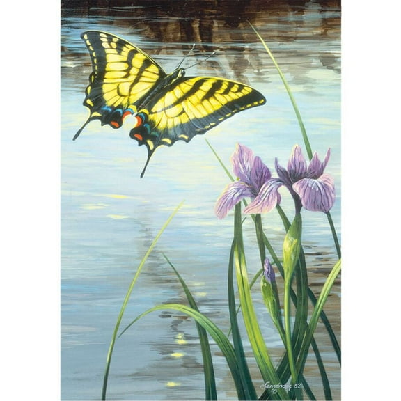 Premier Illuminated Garden Flag - Swallowtail and Iris