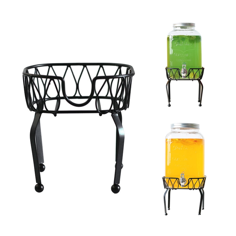 Glass Drink Dispenser Iron Stand Basket Durable Basket Organizer Silver 5L 