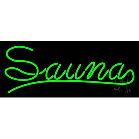 Green Sauna LED Neon Sign 13 x 32 - inches, Black Square Cut Acrylic Backing, with Dimmer - Bright and Premium built indoor LED Neon Sign for Spa interior decor and storefront.