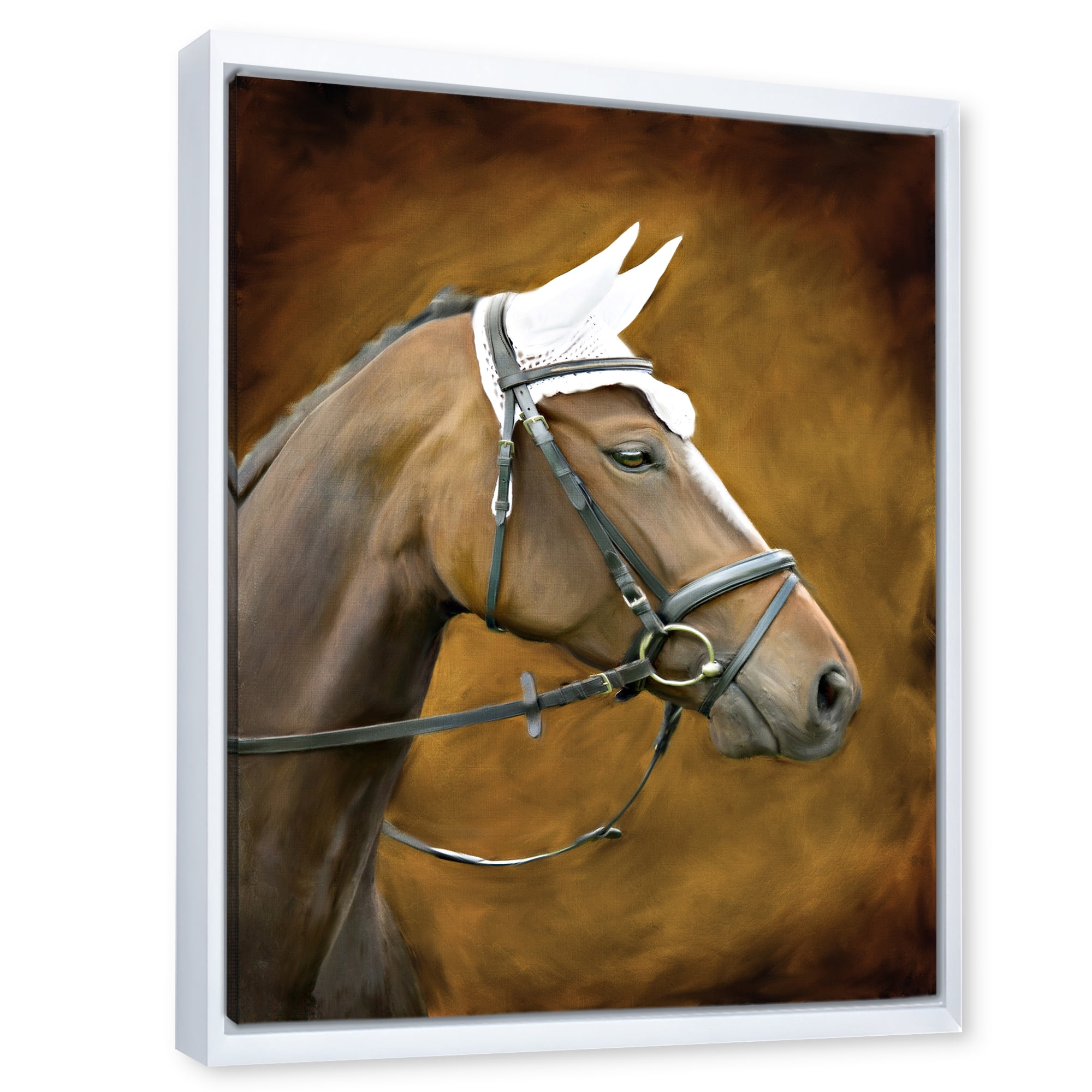 Close Up Portrait Of Brown Horse With White Ears 12 in x 20 in Framed Photography Canvas Art Print, by Designart