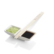 Helen's Asian Kitchen 2-Section Sauce Dishes with Chopstick Rest, Ceramic, Set of 2