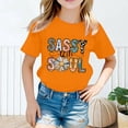 thumbnail image 2 of Back To School Shirt for Teen Girls Crew Neck Letter Graphic Printed Short Sleeve T Shirts Fashion Blouse Tops T-Shirts Toddler To Big Kid Orange,130（8-10 Years）, 2 of 4