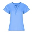 thumbnail image 3 of QLEICOM Women's Summer Solid Double Layer V-neck Loose Pullover Design Sense T-shirt Blouses Shirts Tops Blue XXL, US Size 12, 3 of 7