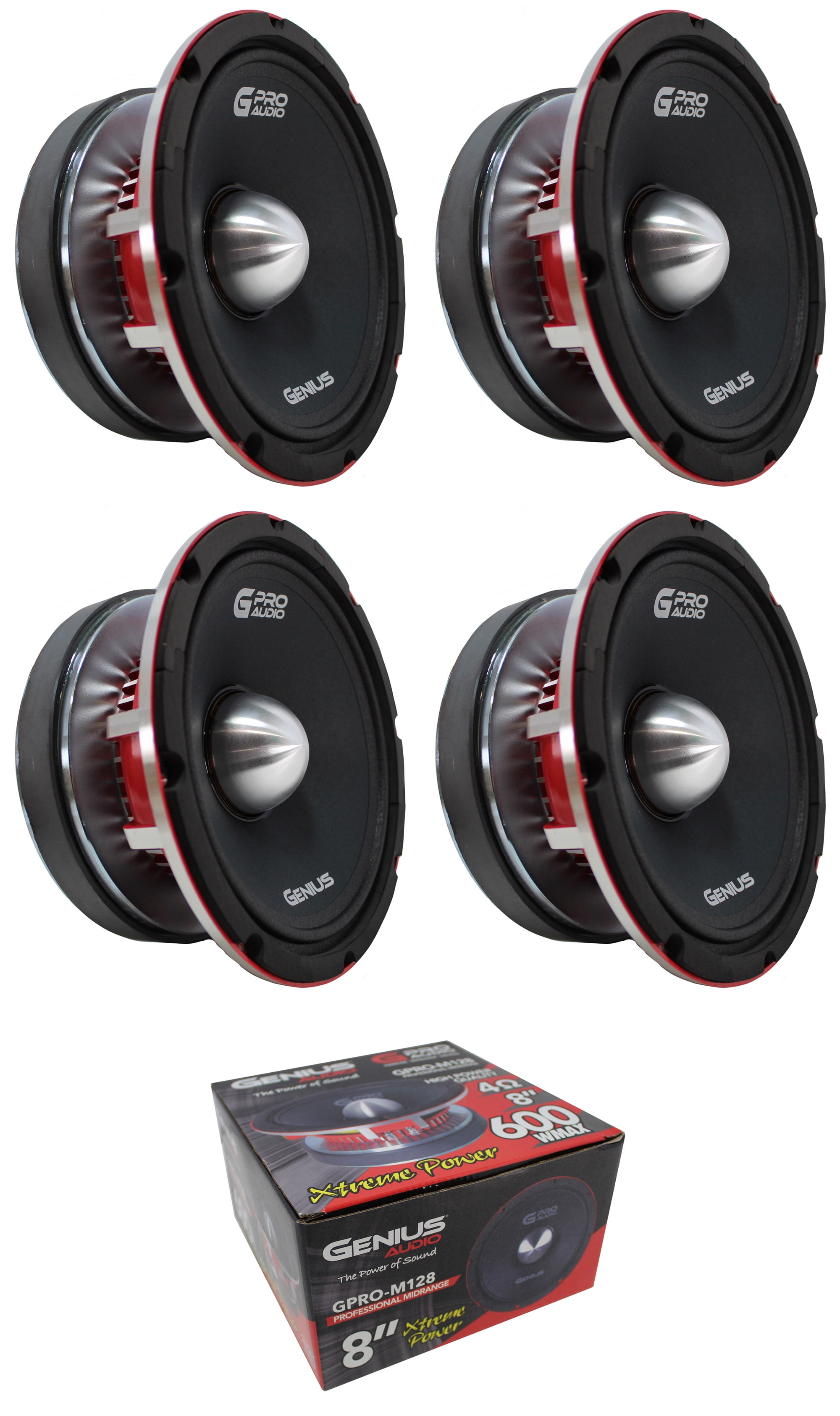 4 x 8" Pro Bullet Speaker Midrange Midbass 4 Ohm 2400W Genius Audio