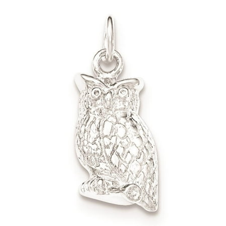 925 Sterling Silver Polished & Textured Perched Owl Open-back Charm Pendant