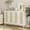 White, variant on Rattan Sideboard Buffet Cabinet, Boho Accent Storage Cabinet, 4 Doors Console Table Coffee Bar with Power Outlet, Adjustable Shelves for Kitchen, Dining Room, Hallway, Living Room (Wood_1)