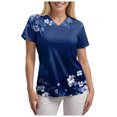 thumbnail image 4 of COMVALUE Scrub Tops Women Short Sleeve Plus Size V Neck Fun Printed Scrubs Top Medical Nursing Uniforms with Pockets (Dark Blue, S), 4 of 7