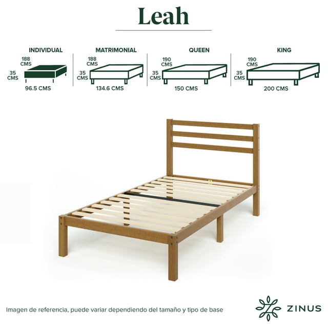 Base de Cama con Cabecera Individual Zinus Leah de Bambú. Fácil Armado, para Todas las Edades.