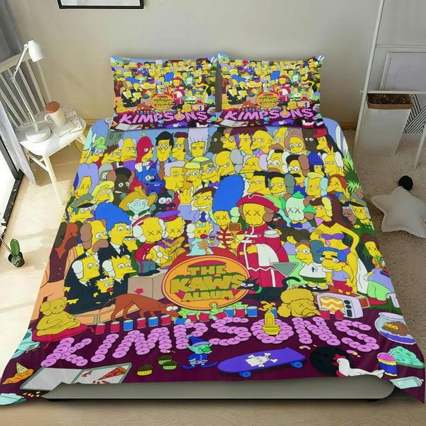 Los Simpsons Conjunto de sábanas temático, trío de piezas, cómodo y amigable con la piel, diseño único, regalo de decoración para el hogar para familiares, amigos y fans,173cm *218cm